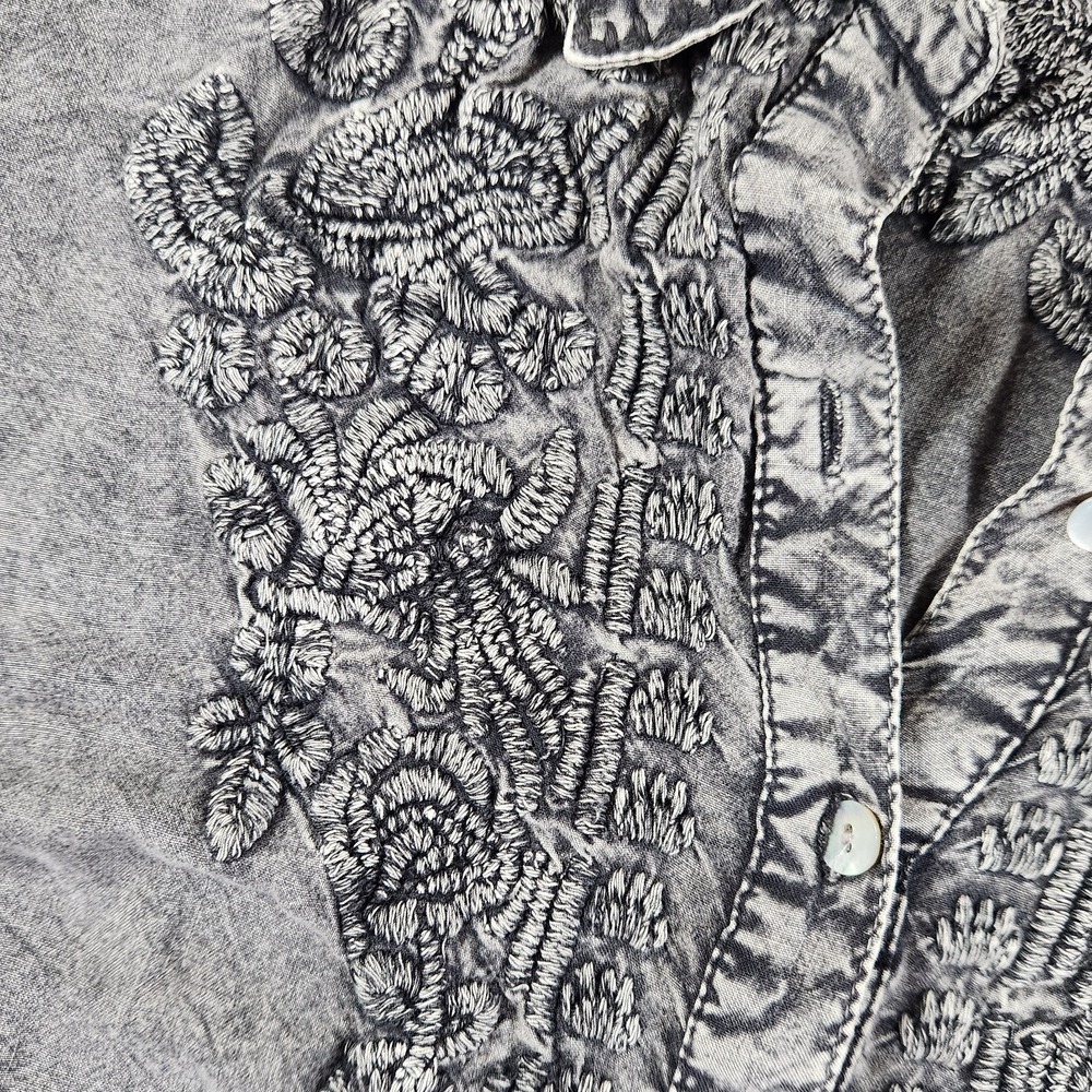 John Mark Embroidered Womens M Gray  Tiered Boho Peasant Blouse Whimsigoth - Picture 5 of 9